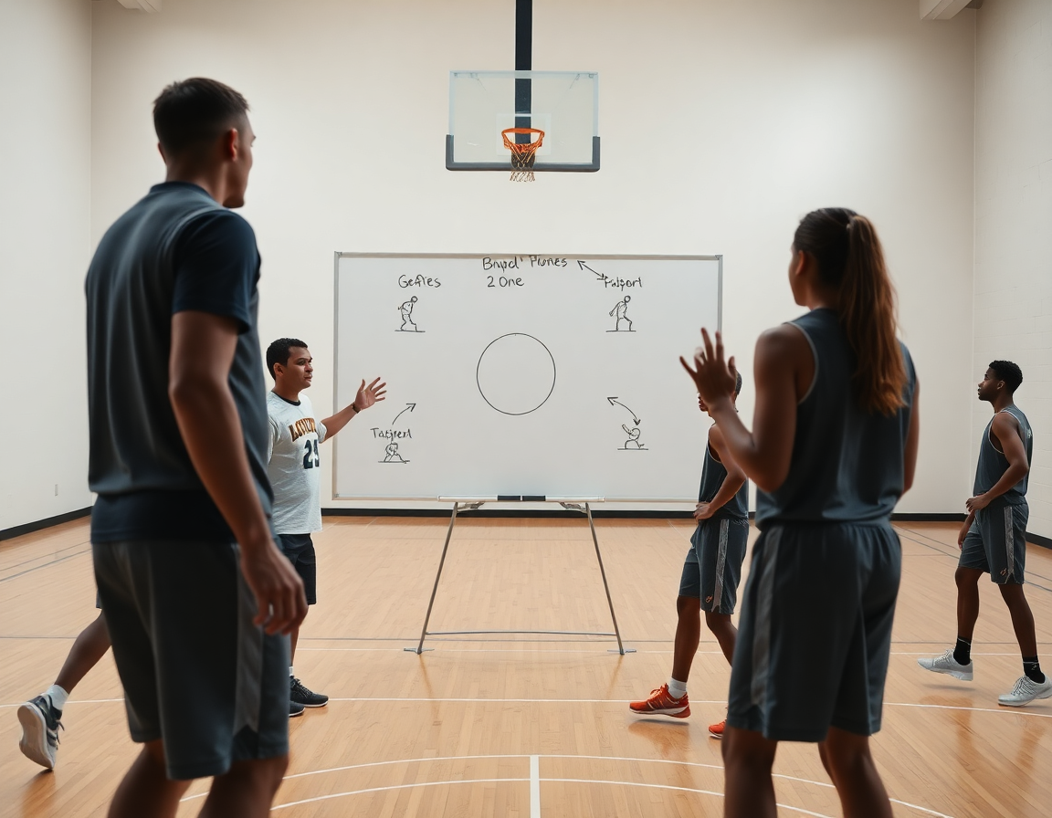 Coach sketches 1 3 1 zone defense basketball positions on a whiteboard during practice.