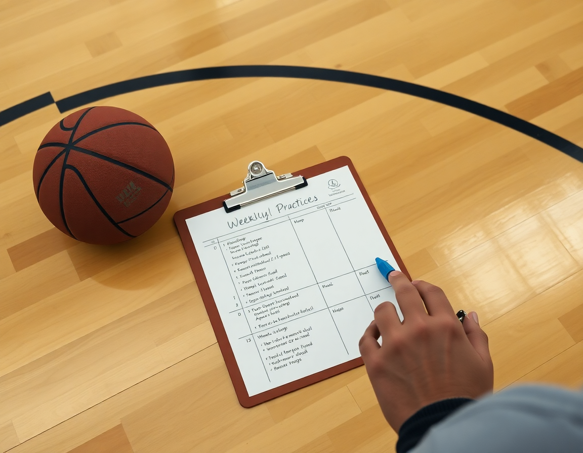 Coach's weekly practice plan on a clipboard