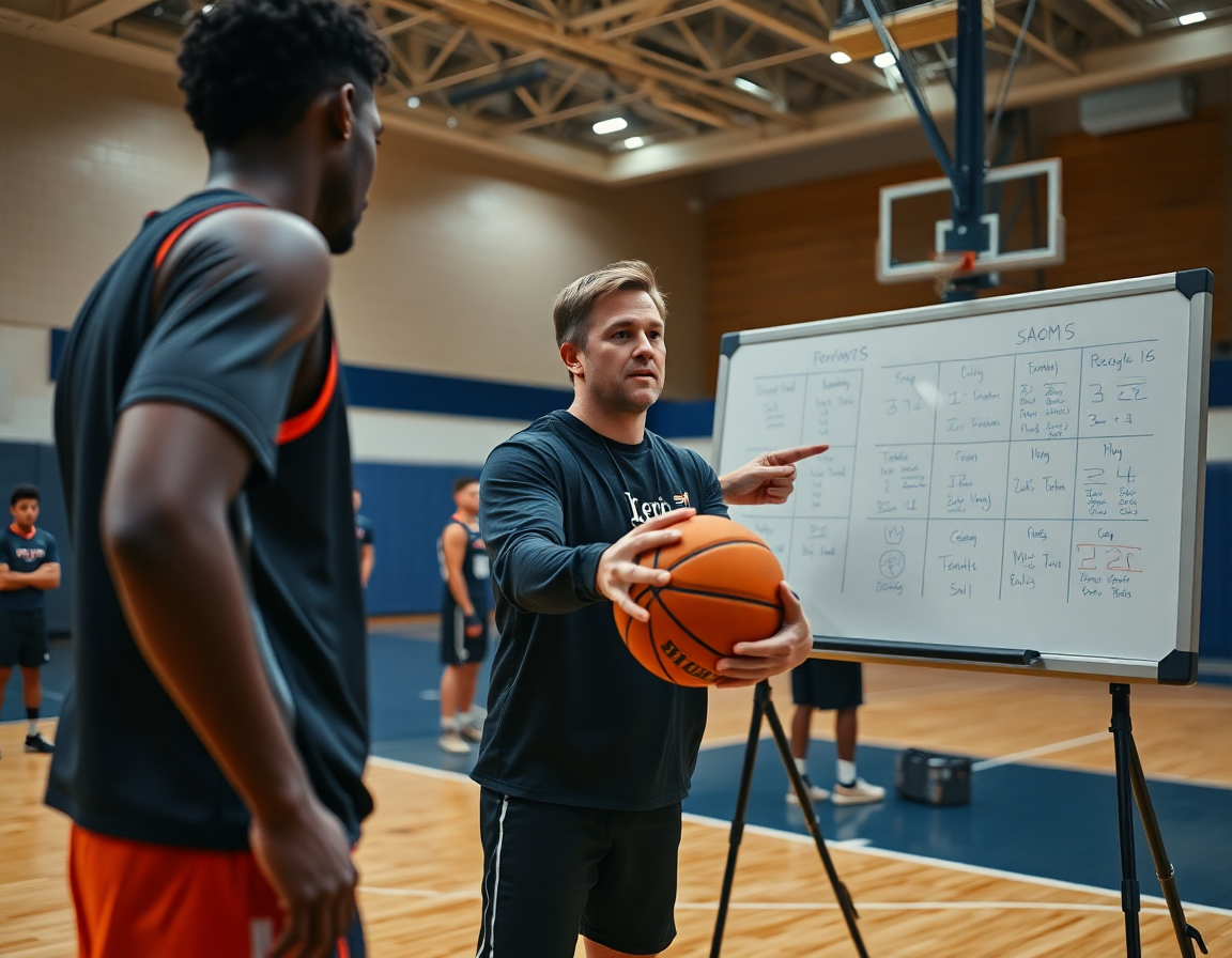 Tight close-up of hands on a basketball during a 90 minute basketball practice plan drill.