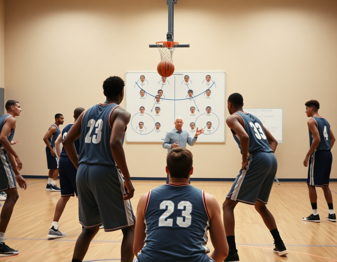 On-ball defense scene showing basketball drills defense as players rotate help from the weak side.