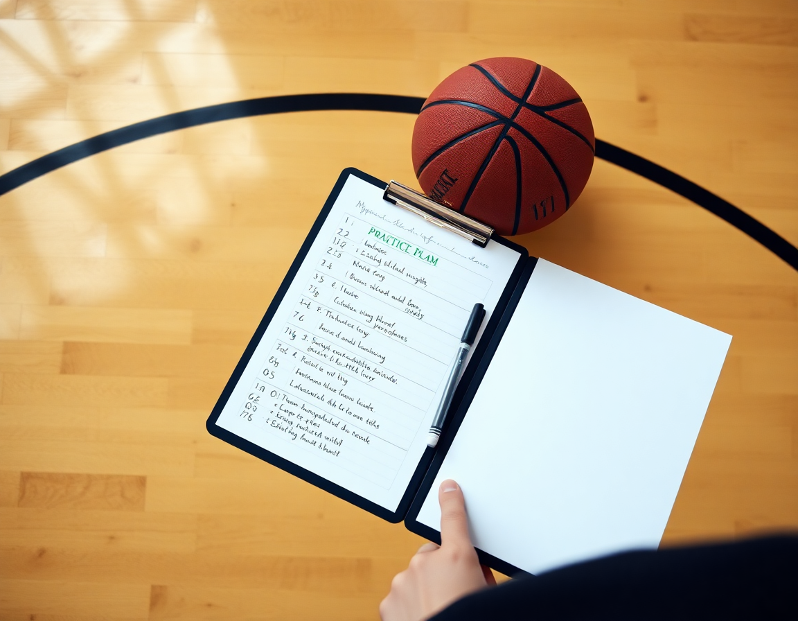 Coach's weekly practice plan on a clipboard