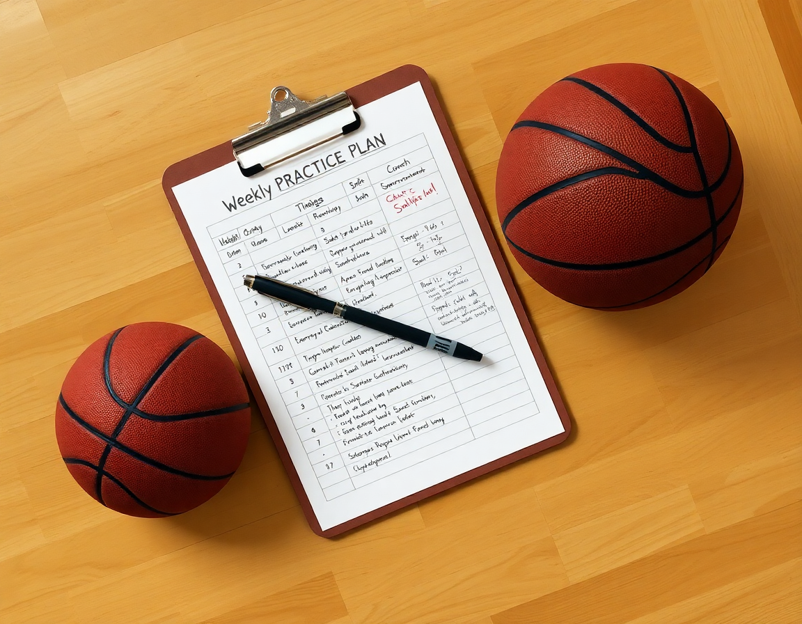 Coach's weekly practice plan on a clipboard