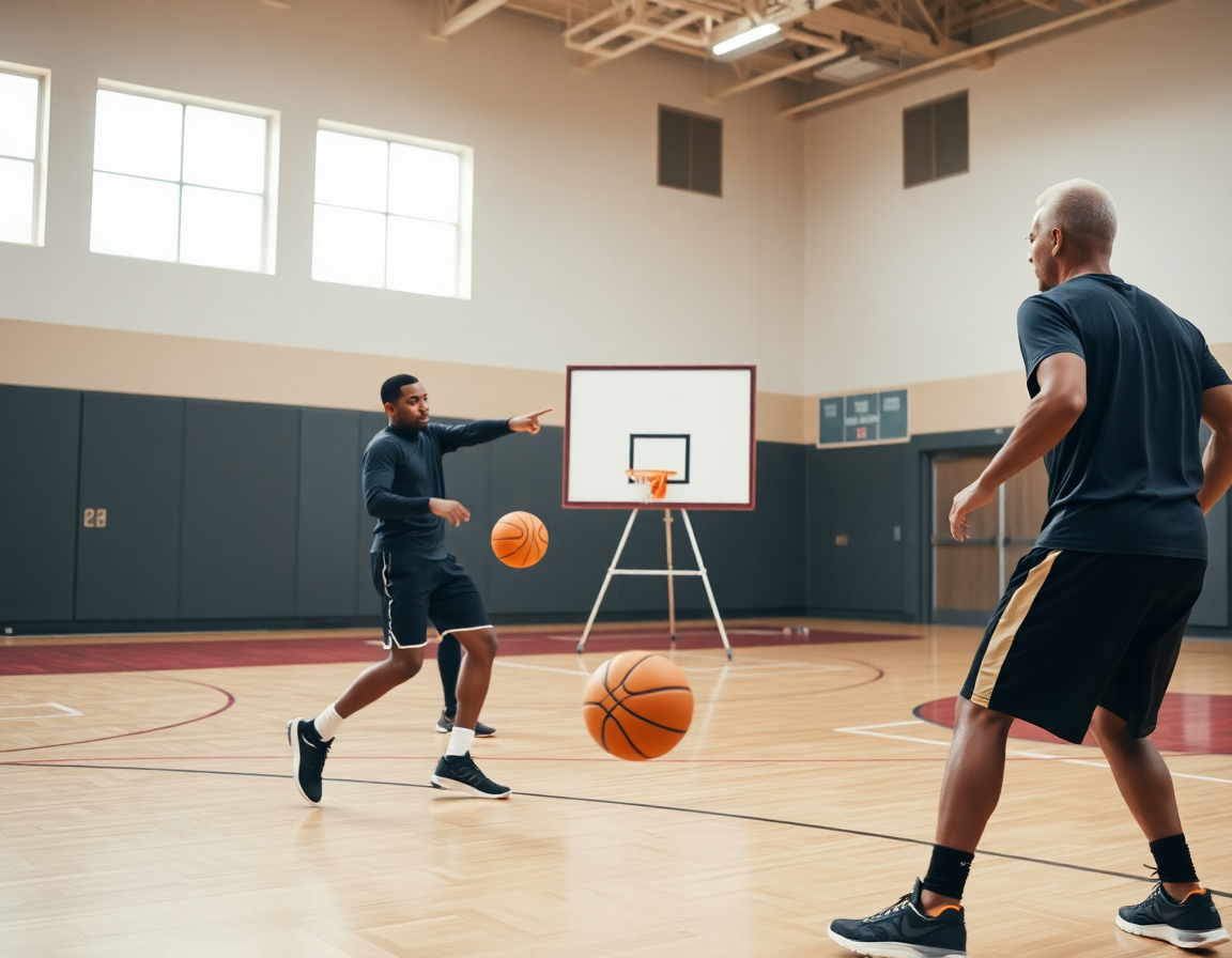 Tight basketball drills for coaches moment with players and coach at the baseline.