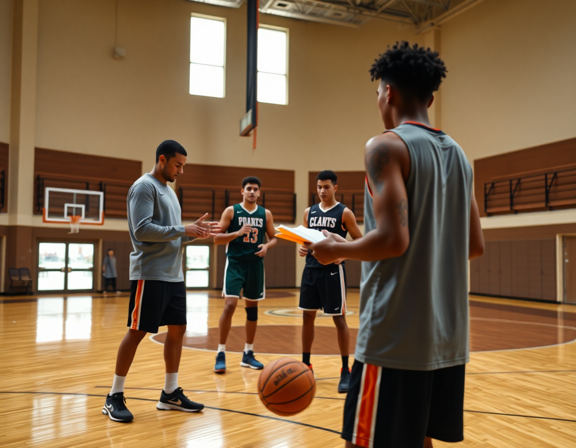 Scouting-informed basketball drills for guards on a bright gym floor, with plays in focus.