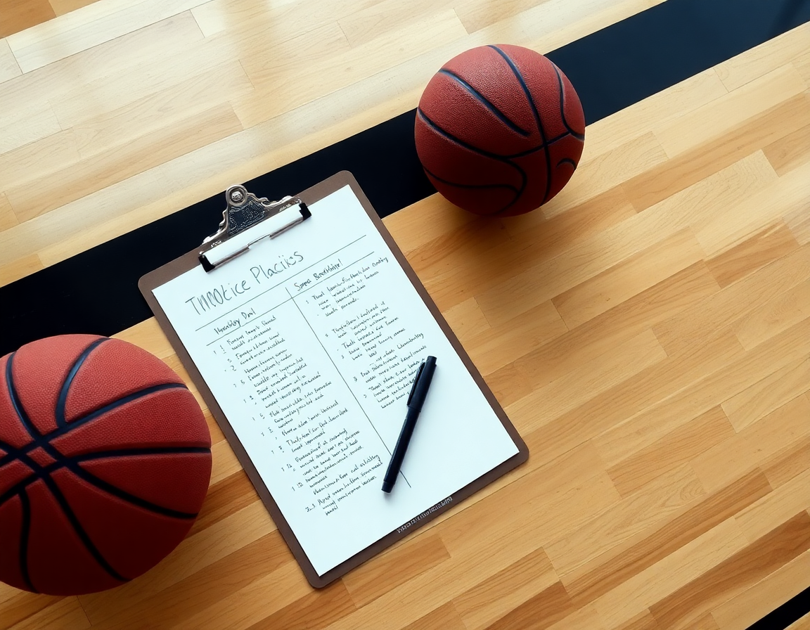 Coach's weekly practice plan on a clipboard