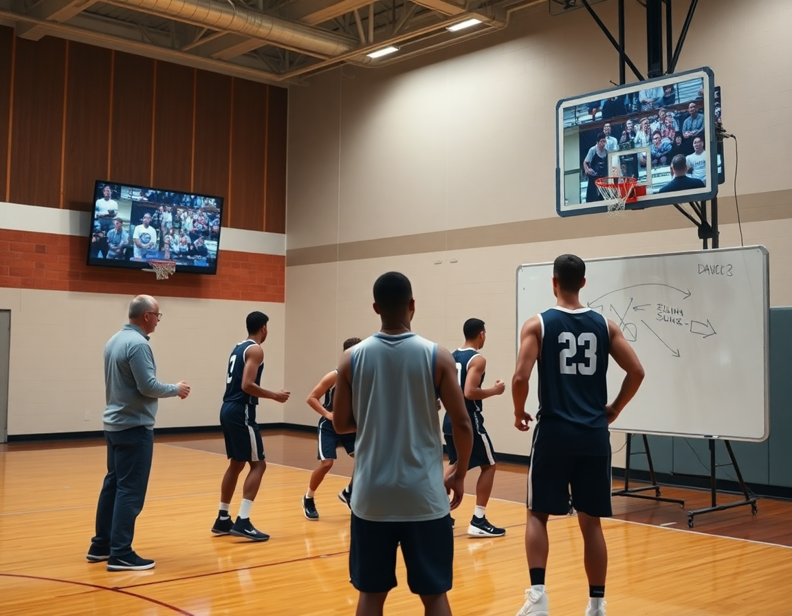 A coach translates basketball film study into a concrete drill on the whiteboard.
