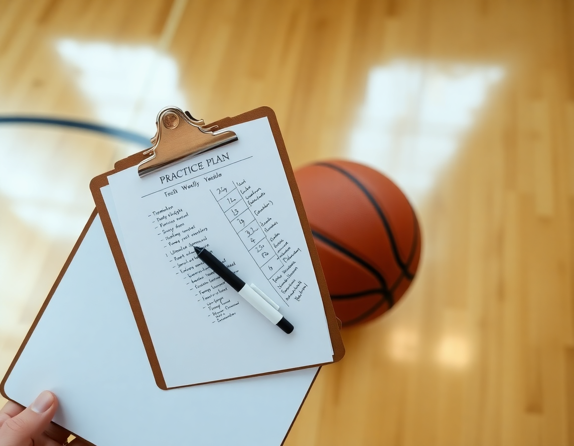 Coach's weekly practice plan on a clipboard