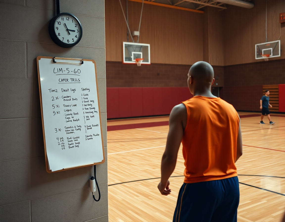 60-minute basketball passing and shooting drills session on the hardwood with timer and whiteboard.