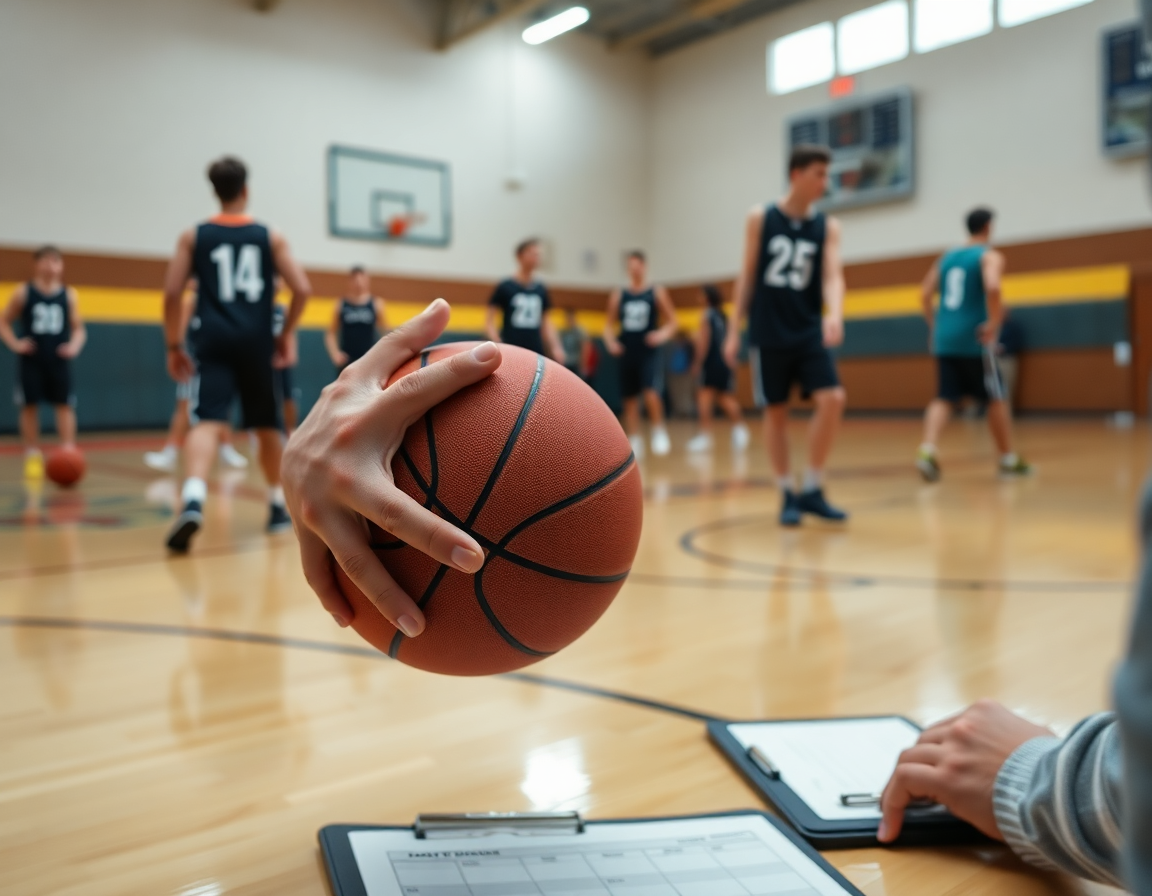 Close-up hands basketball drill guided by basketball practice plan template google docs.