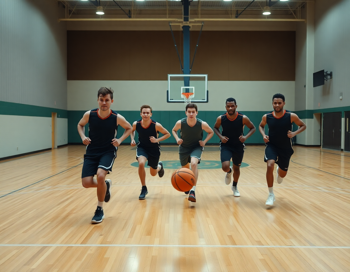 Group sprint basketball drill on hardwood court with basketball practice plan template google docs.