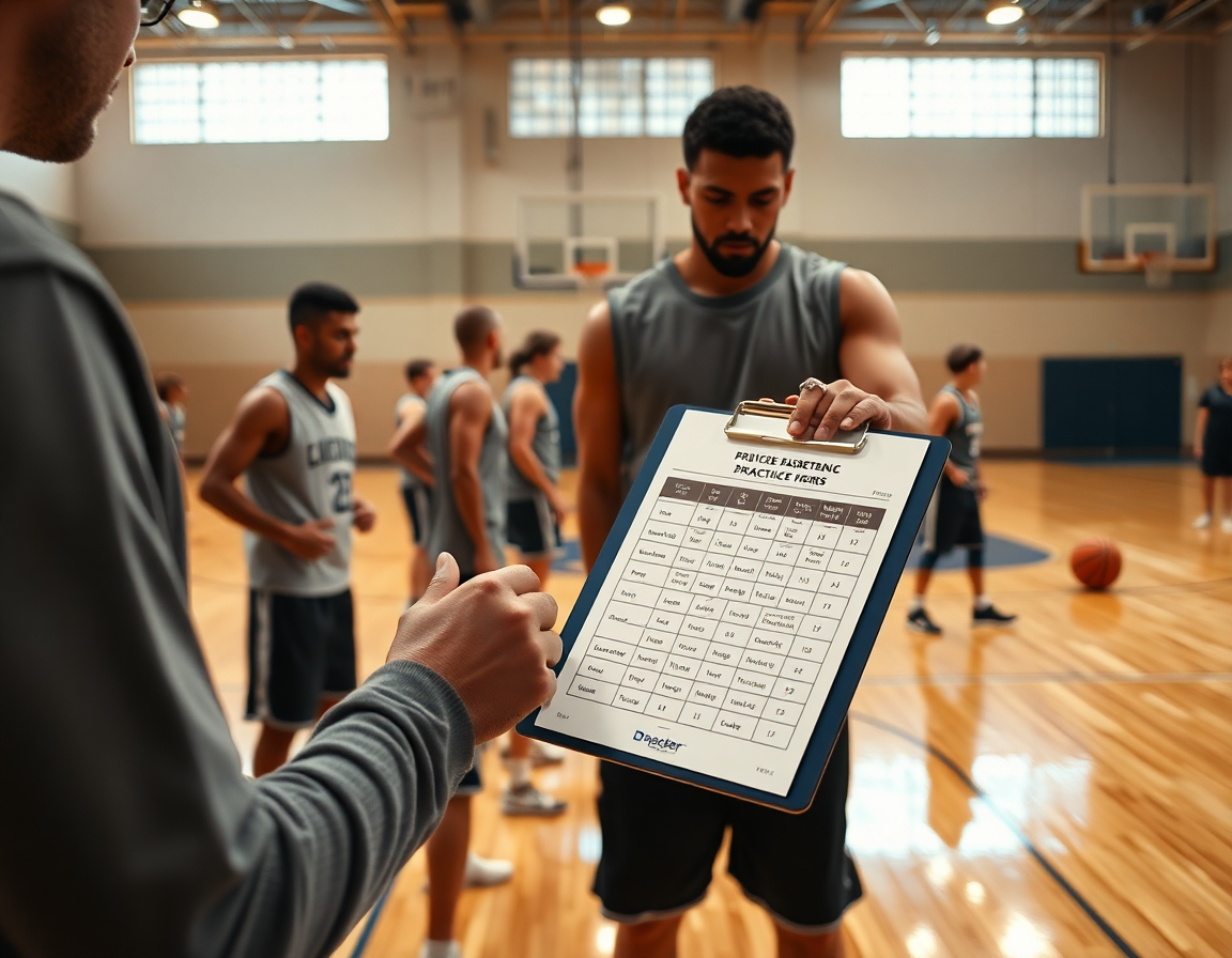 Players fill a basketball practice template pdf handout on the bench during basketball warmups.