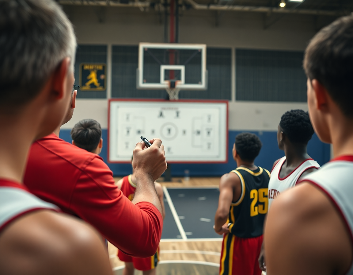 basketball scouting report example close-up of coach drawing a play on a whiteboard.