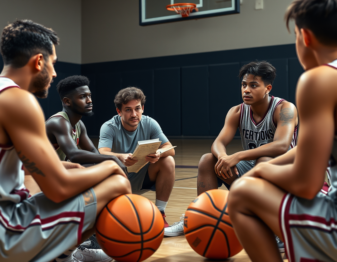 Coach explains level-specific tips using the basketball scouting report template doc on a tablet.