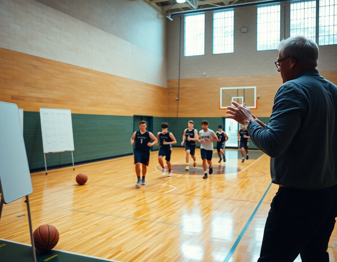 Close-up on hands and a basketball as the best basketball play designer explains a drill.