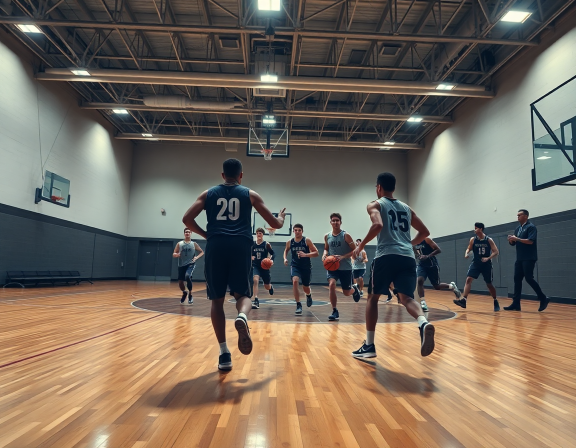 Shot of a team running a play while the best basketball play designer reviews clips.