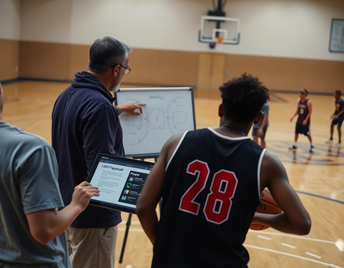 On-court action mirrors a college basketball playbook pdf as players execute a precise drill.