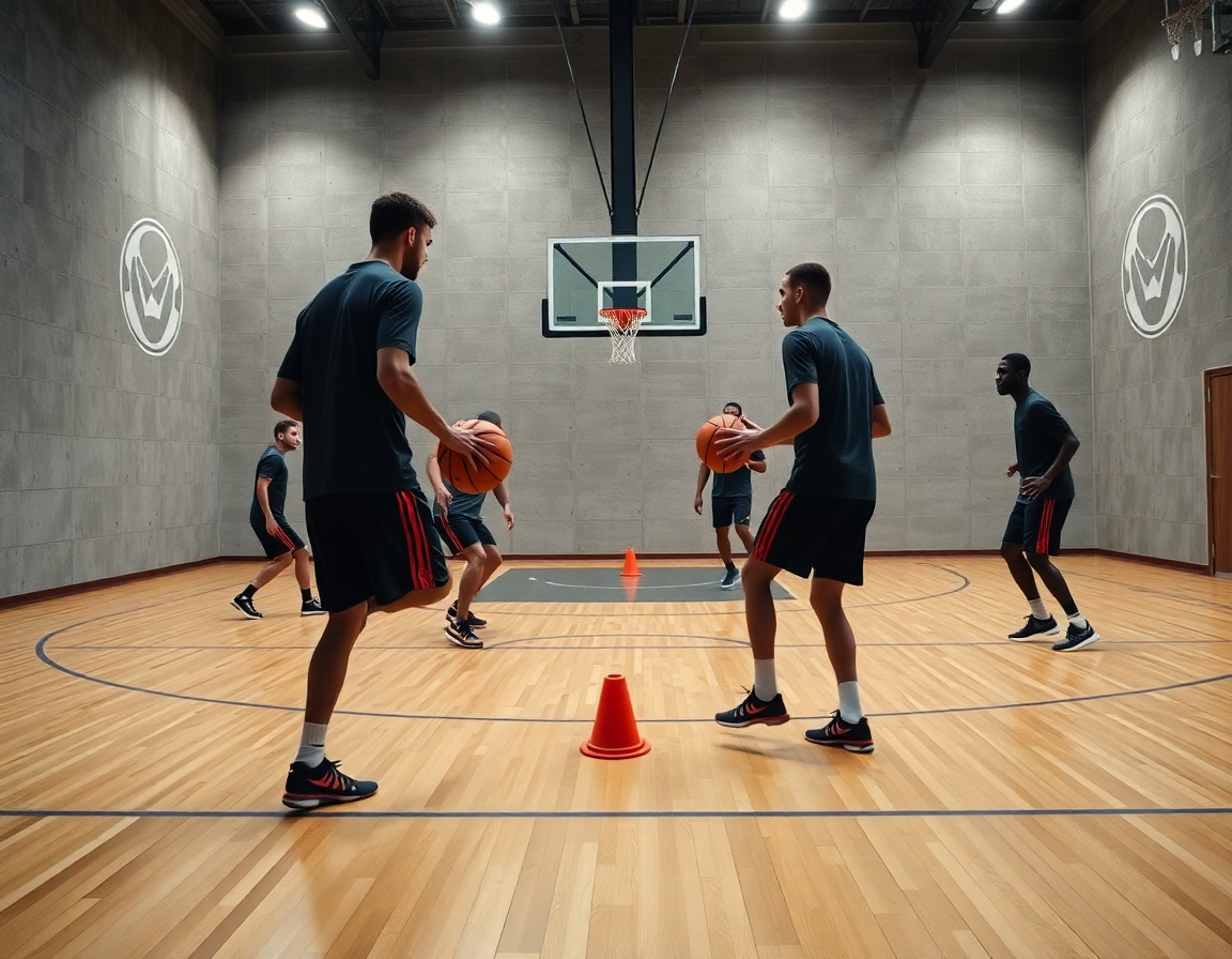 Coach leads drill progression showing how to create a basketball practice plan through on-court actions