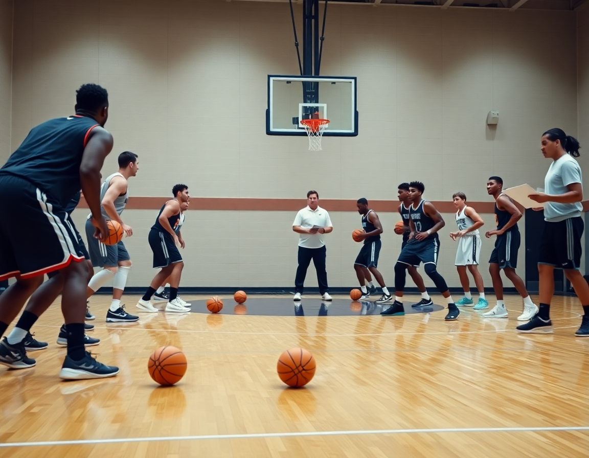 Defenders in man to man defence in basketball guard the ball handler as rotations are guided.
