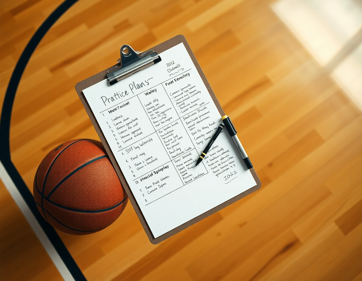 Coach's weekly practice plan on a clipboard