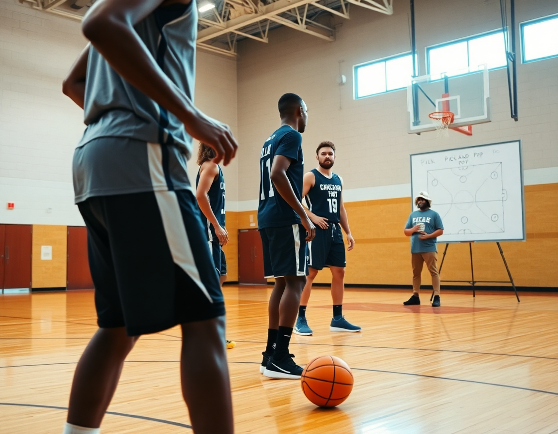 Close-up of hands on the basketball during a pick and pop basketball drill.