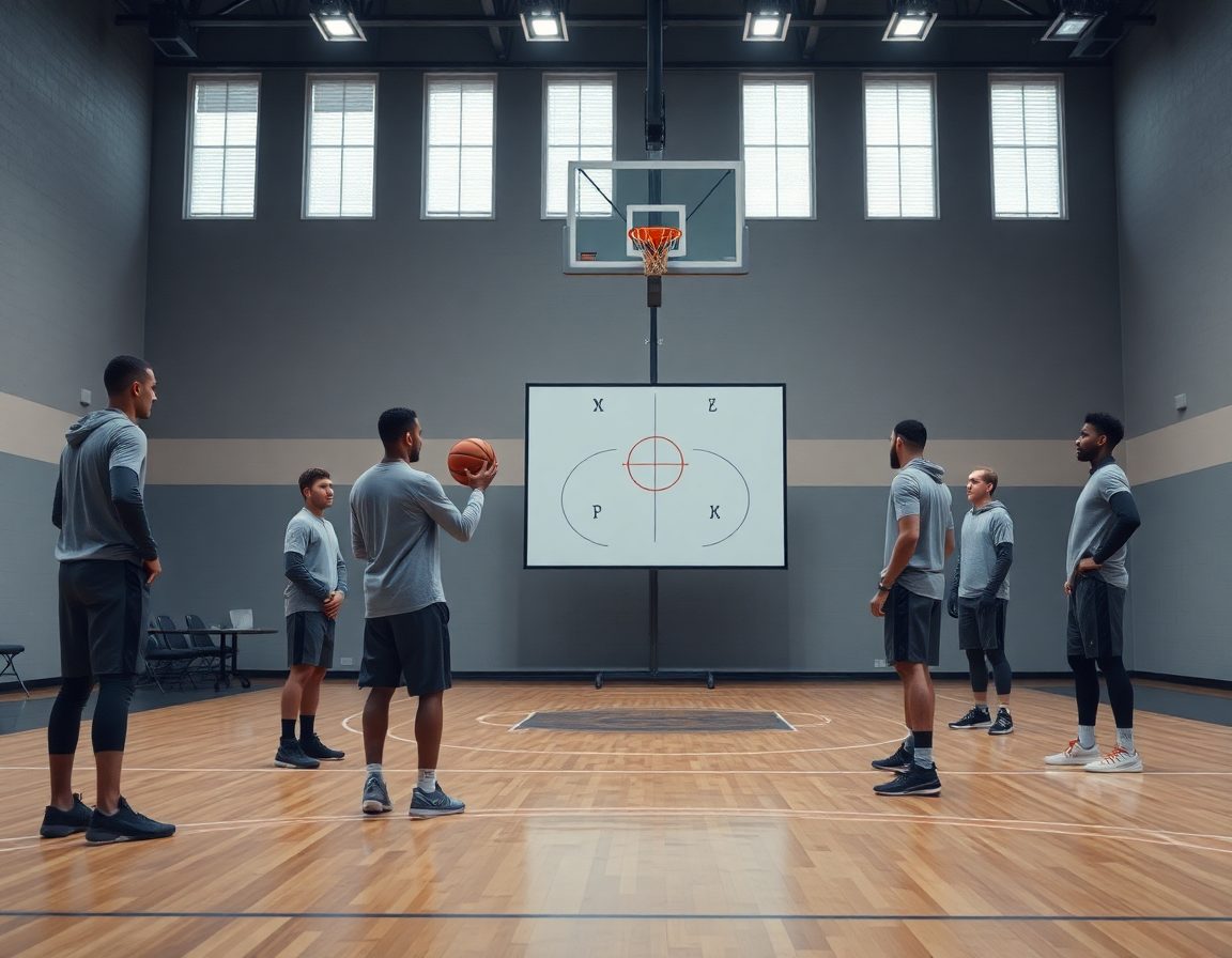 Coach explains what is a flex screen in basketball to players during practice.