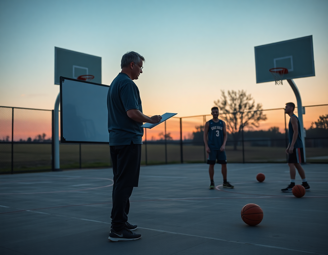 What is a screen in basketball? Outdoor court drill on concrete with a coach guiding a screen.