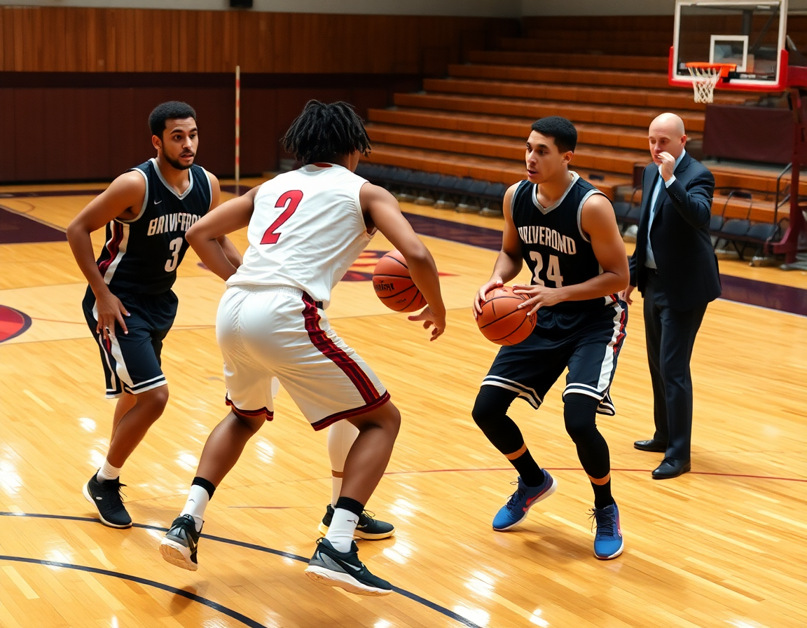 Coaching zone defense vs man to man pressure and rotations during basketball practice.