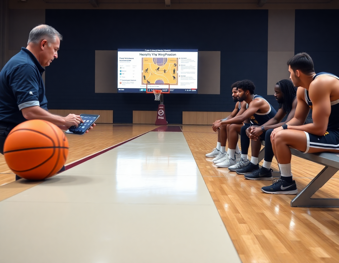 Revisión de video para ala pivot en baloncesto durante sesión de scouting.