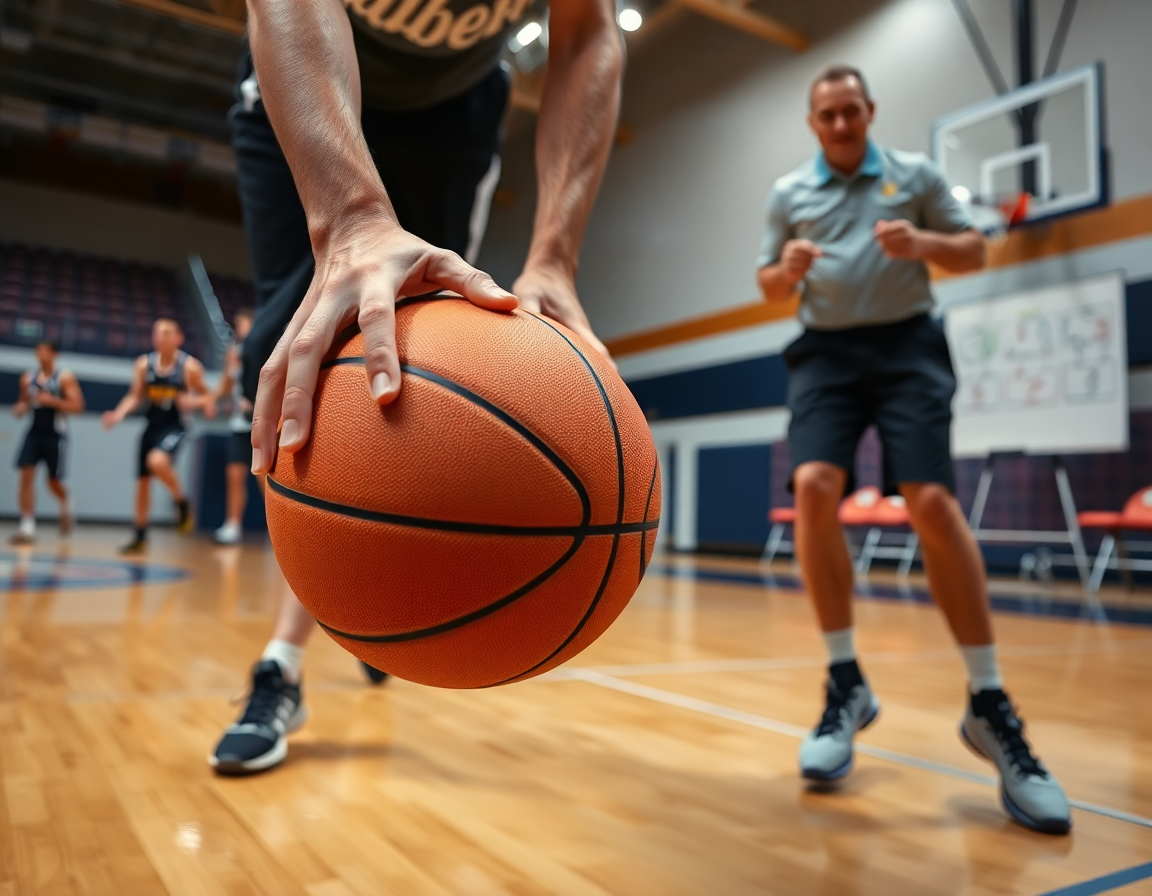 baloncesto cómo va el real madrid: primer plano de manos y balón durante un drill en la cancha.