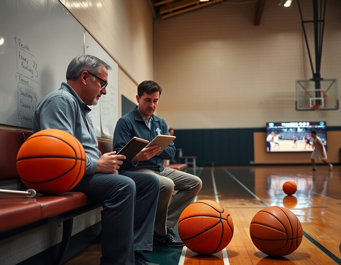 El entrenador revisa clips de scouting para baloncesto hoy mientras la sesión avanza.