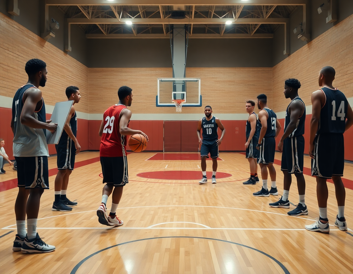 baloncesto infantil imprimir jugadores de basquet para maqueta entrenador con pizarra táctica sobre la cancha.