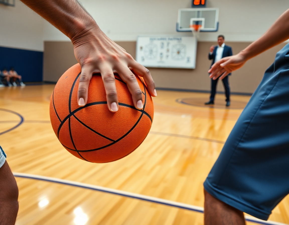 baloncesto infantil imprimir jugadores de basquet para maqueta manos y balón en primer plano durante un pase rápido.