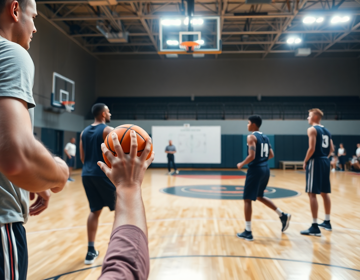 Alt: basket como se juega y reglas se practican durante una práctica de baloncesto mientras se dibuja una jugada.