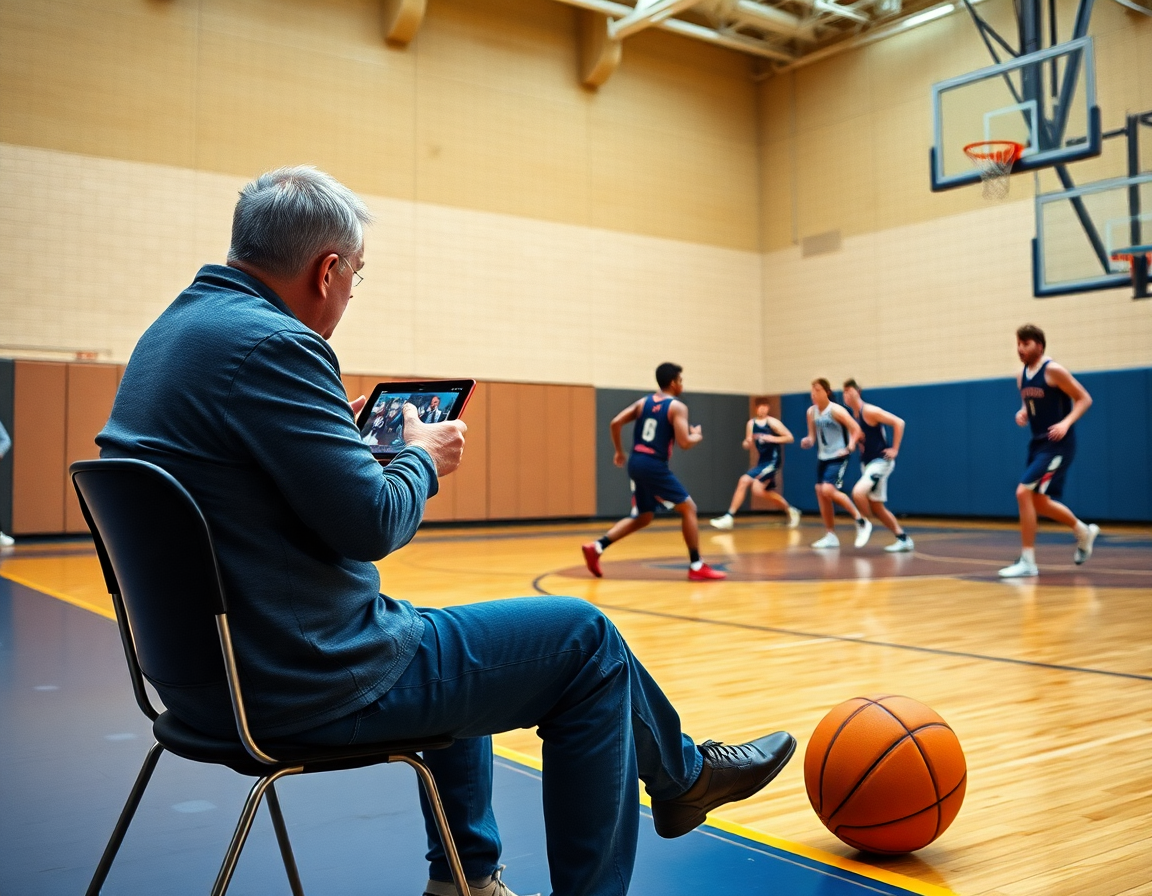 Alt: basket como se juega y reglas se analizan en clips de video para baloncesto con scouts y jugadores.