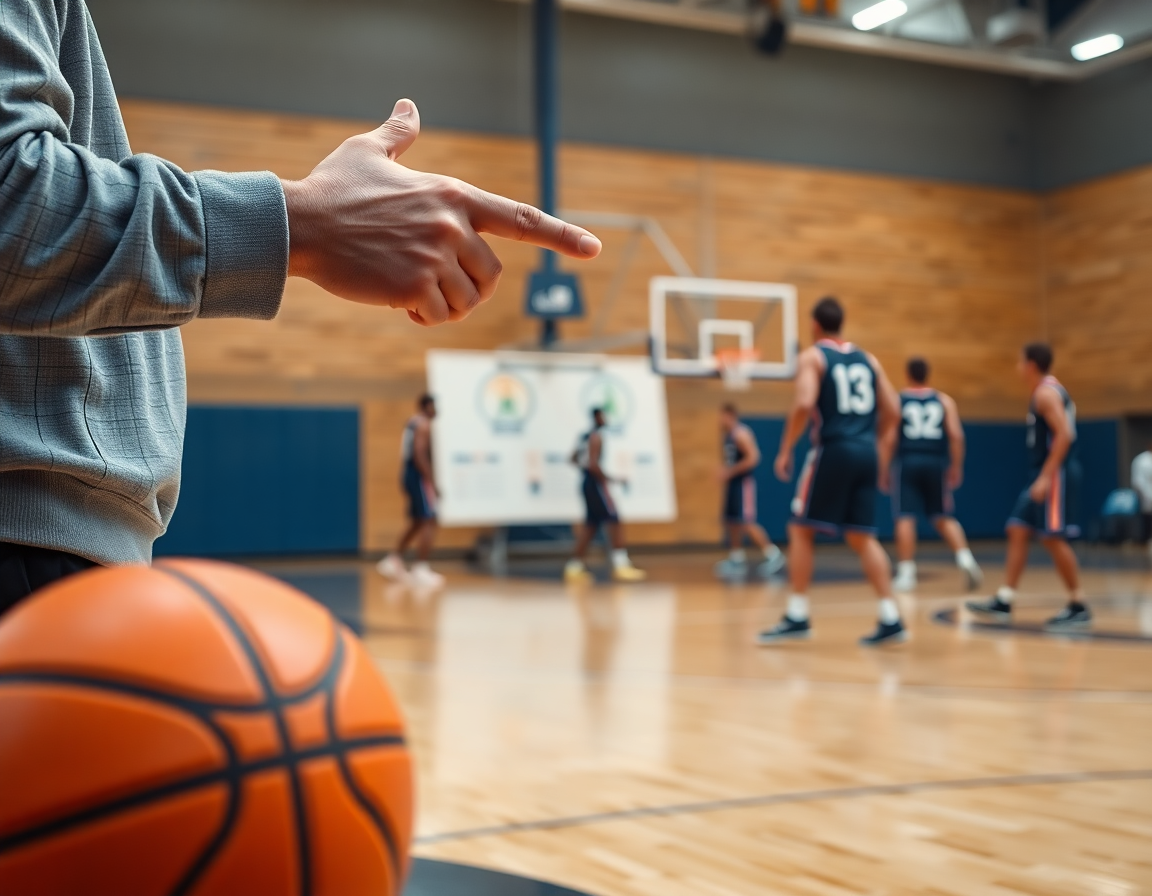 Bloqueo indirecto baloncesto ejercicios en acción durante entrenamiento activo de baloncesto en gimnasio.