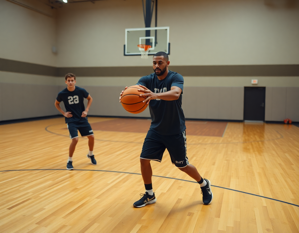 Primer plano de manos y la pelota naranja durante un drill de calentamiento especifico baloncesto ejercicios.