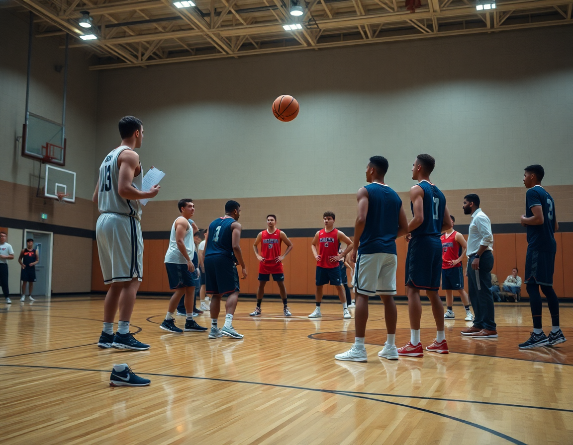 Acción de rotaciones en defensa en zona baloncesto durante un drill, jugadores se mueven coordinadamente.