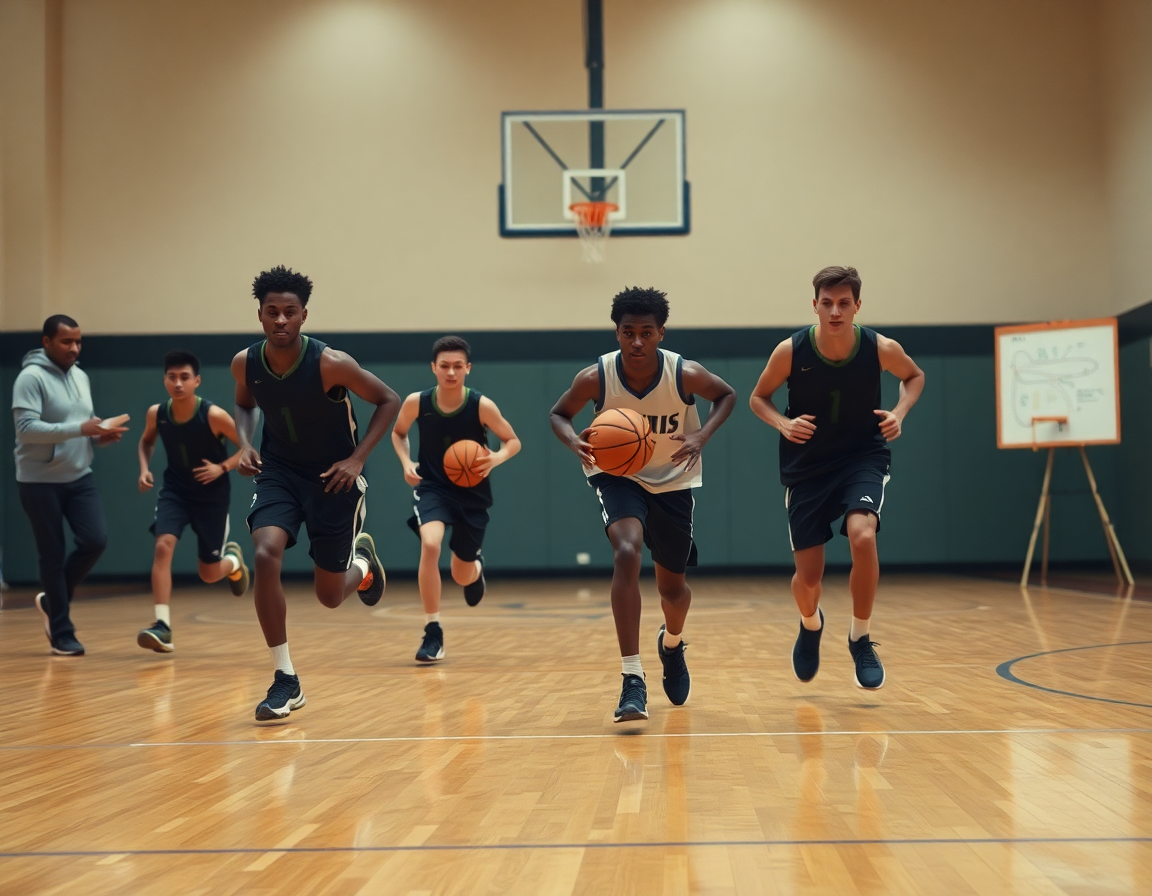 equipo practica un movimiento de baloncesto en casa, como entrenar baloncesto en casa