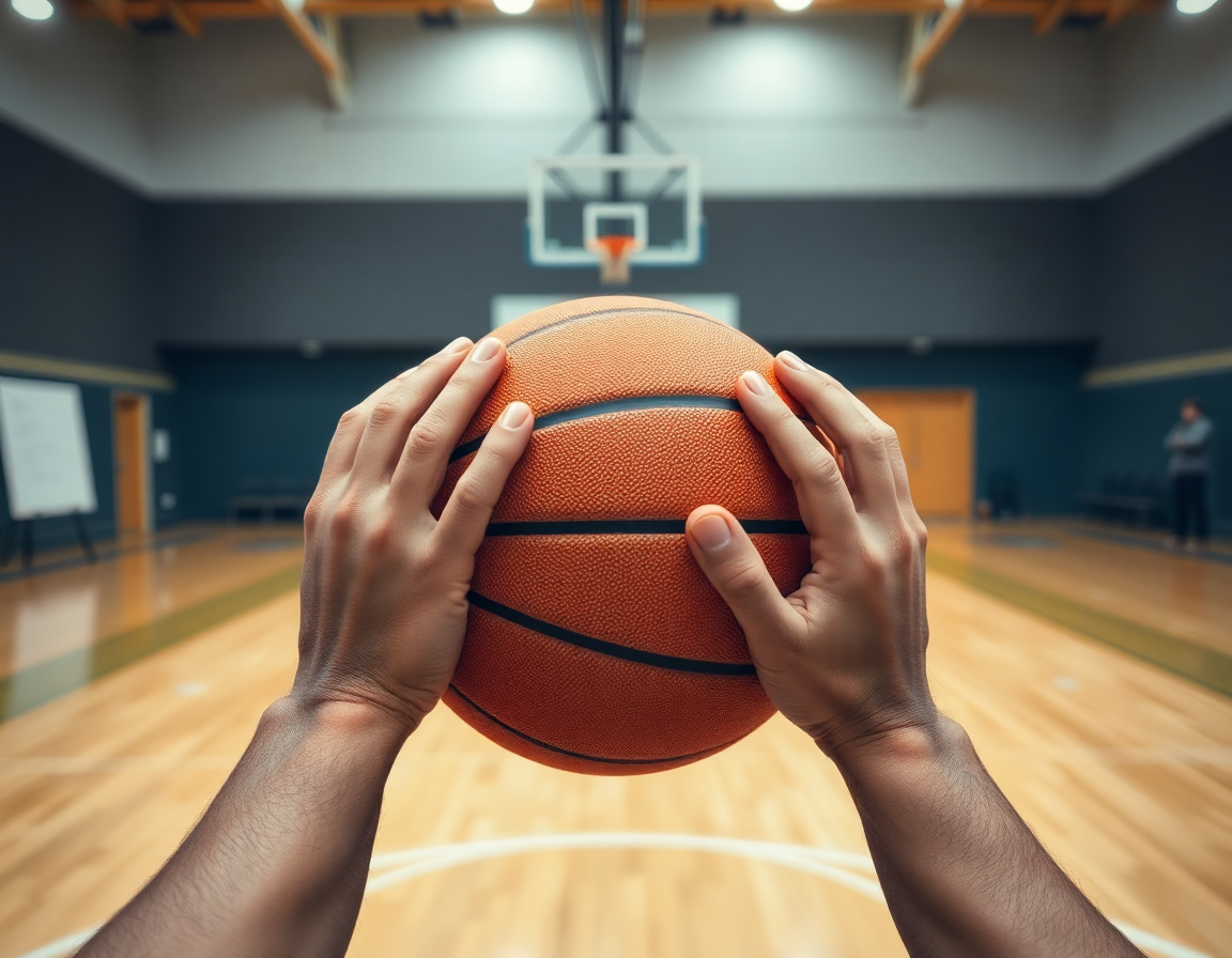 Entrenador y jugadores analizan grip y balance para como mejorar la mecanica de tiro en baloncesto.