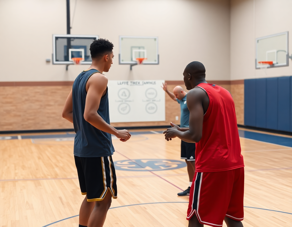 Primer plano de jugadores ejecutando una secuencia, con el curso entrenador baloncesto nivel 1 online presente.
