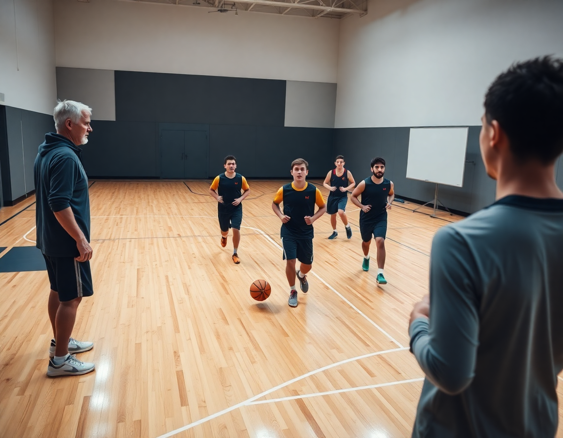 Primer plano de defensa en zona baloncesto 1-2-2 durante entrenamiento de baloncesto.