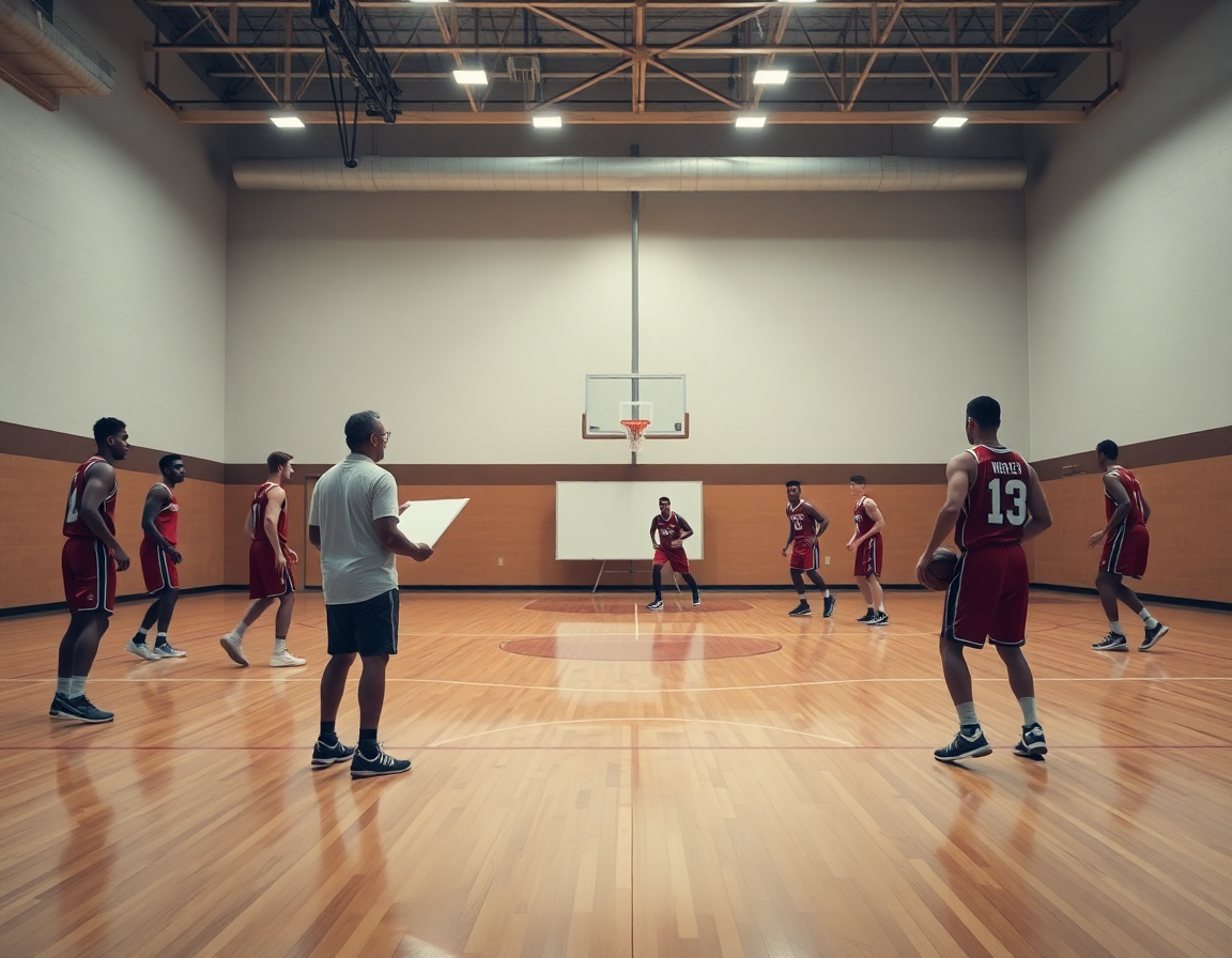 defensa poste bajo baloncesto en ejercicio en equipo sobre cancha completa, pizarra y rotaciones.