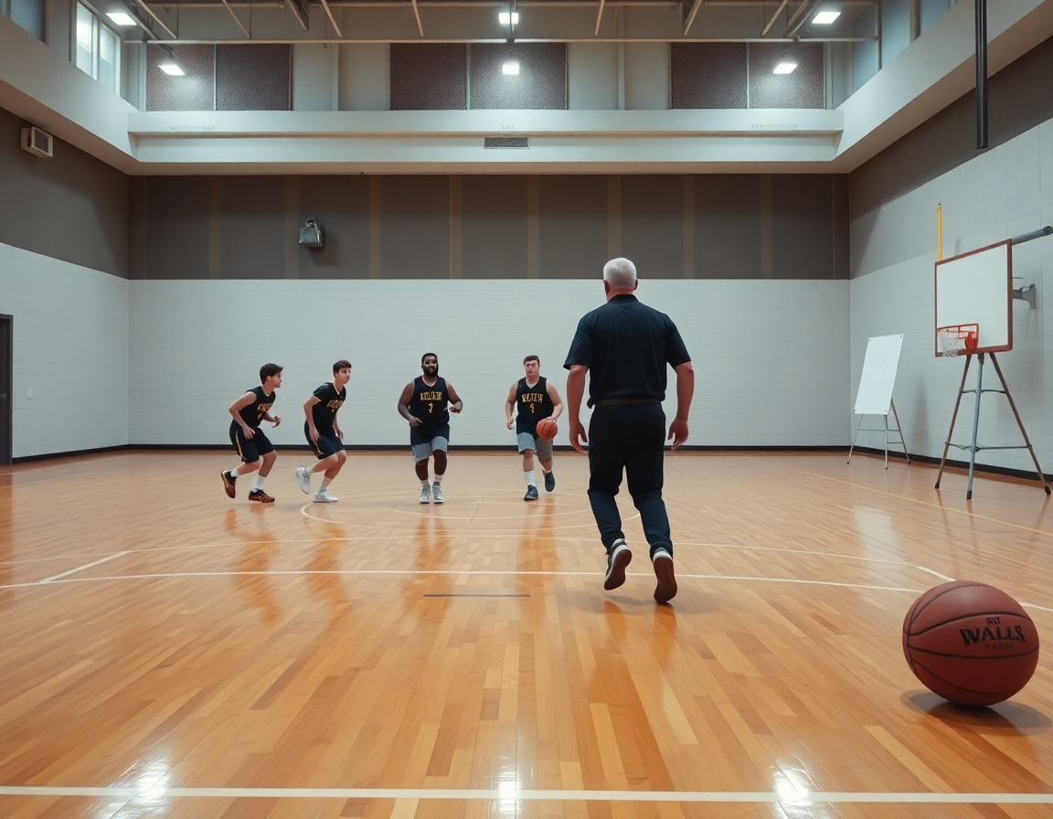 Jugadores ejecutan movimientos de tiro y pase; ejercicios baloncesto cadete mientras el entrenador señala tácticas.