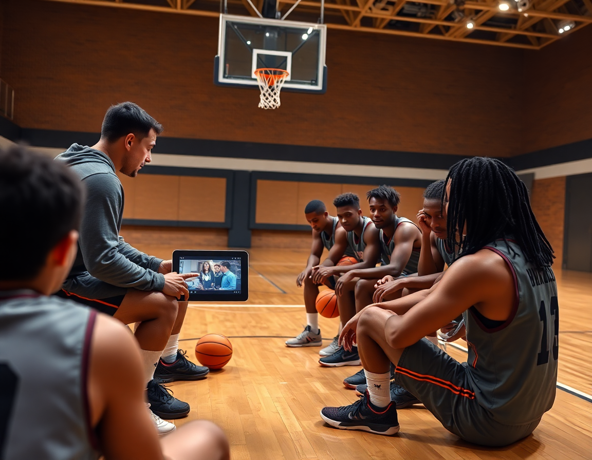 Demostración de análisis de rivales y clips de video para ejercicios baloncesto infantil femenino en la cancha.
