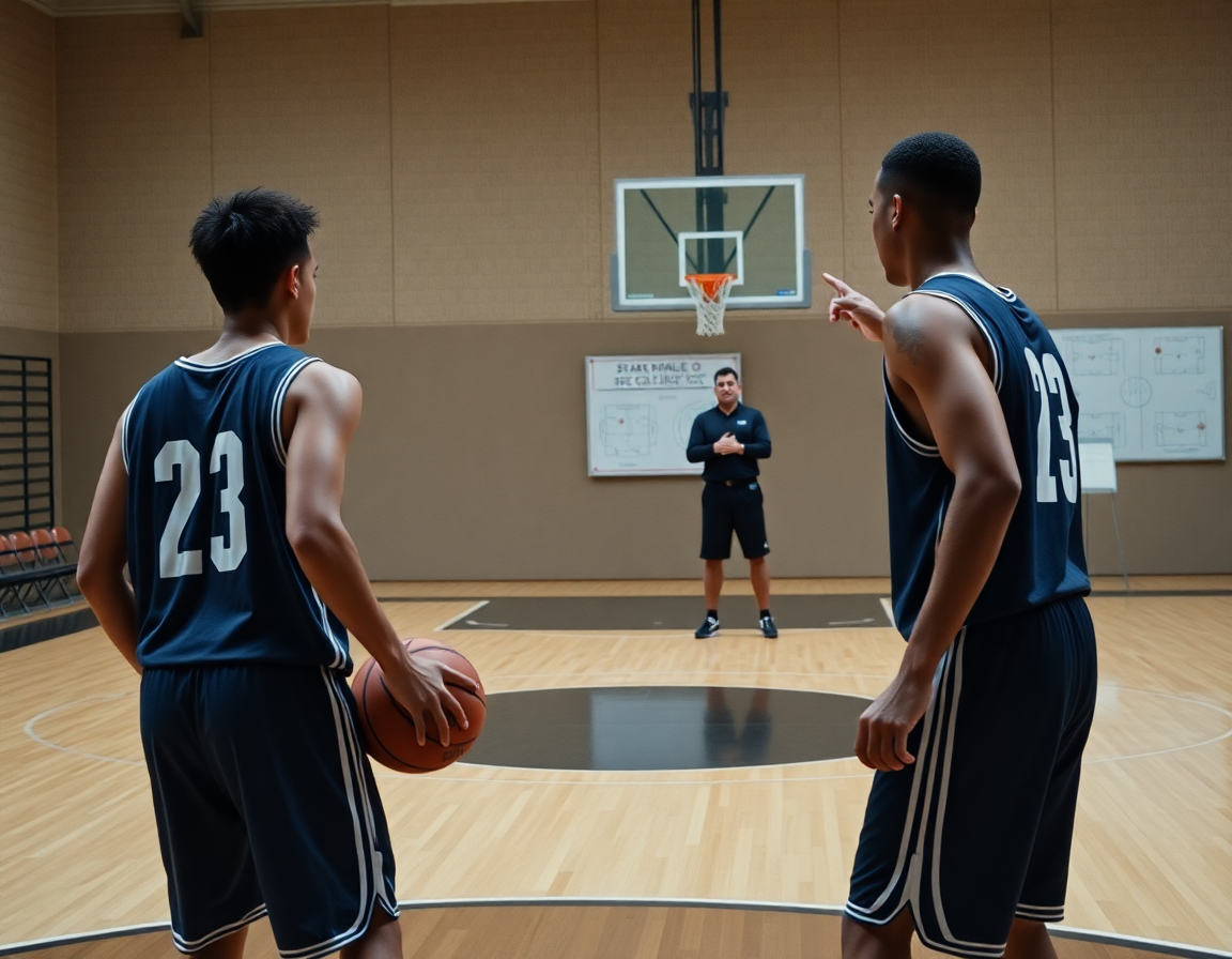 Primer plano de jugador con balón en ataque durante ejercicios calentamiento baloncesto infantil.