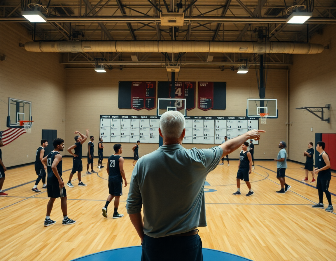 Plan semanal de ejercicios de pase y tiro en baloncesto mostrado en la pista con grupos en rotación.