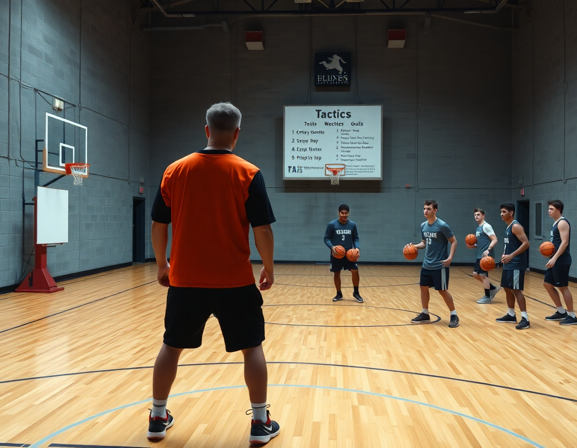 entrenamiento baloncesto cadete: objetivo semanal claro en gimnasio con entrenador y jugadores.