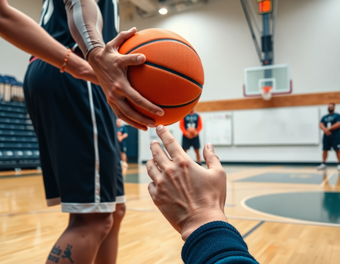 Enfoque cercano a las manos durante una jugada de baloncesto para aprender.