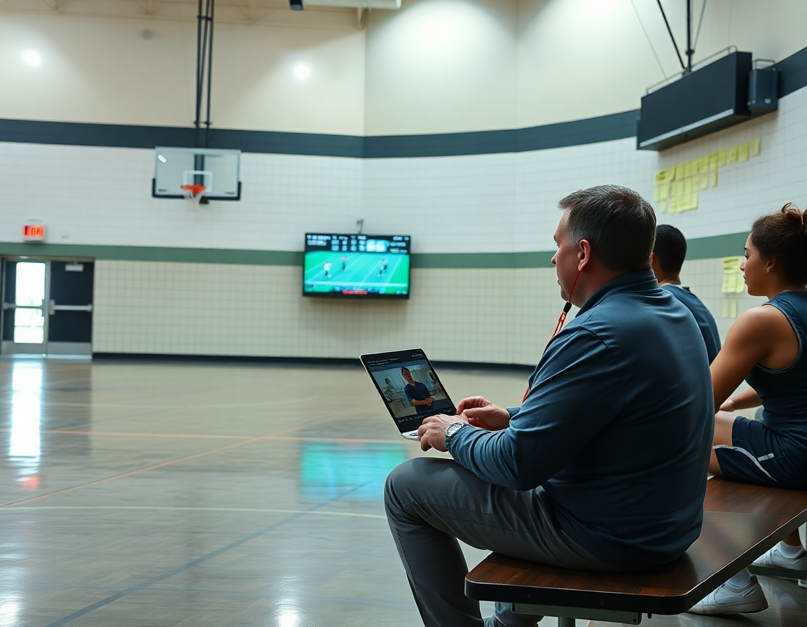 Plano cercano al monitor mostrando online basket para clips de fundamentos en entrenamiento.