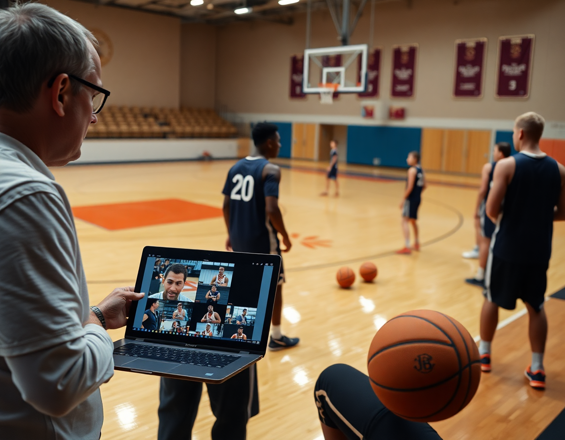 Revisión con clips de video para pick and roll baloncesto ejercicios en el gimnasio.